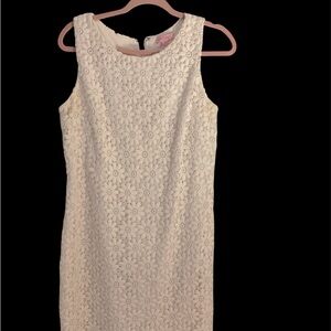 Vintage Floral Lace Lilly Pulitzer White “Lela” floral crocheted Sheath Dress
